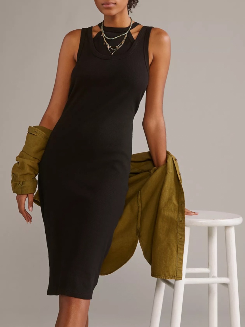 t.la Black Ribbed Cutout Midi Dress Anthropologie Bodycon Sleeveless S